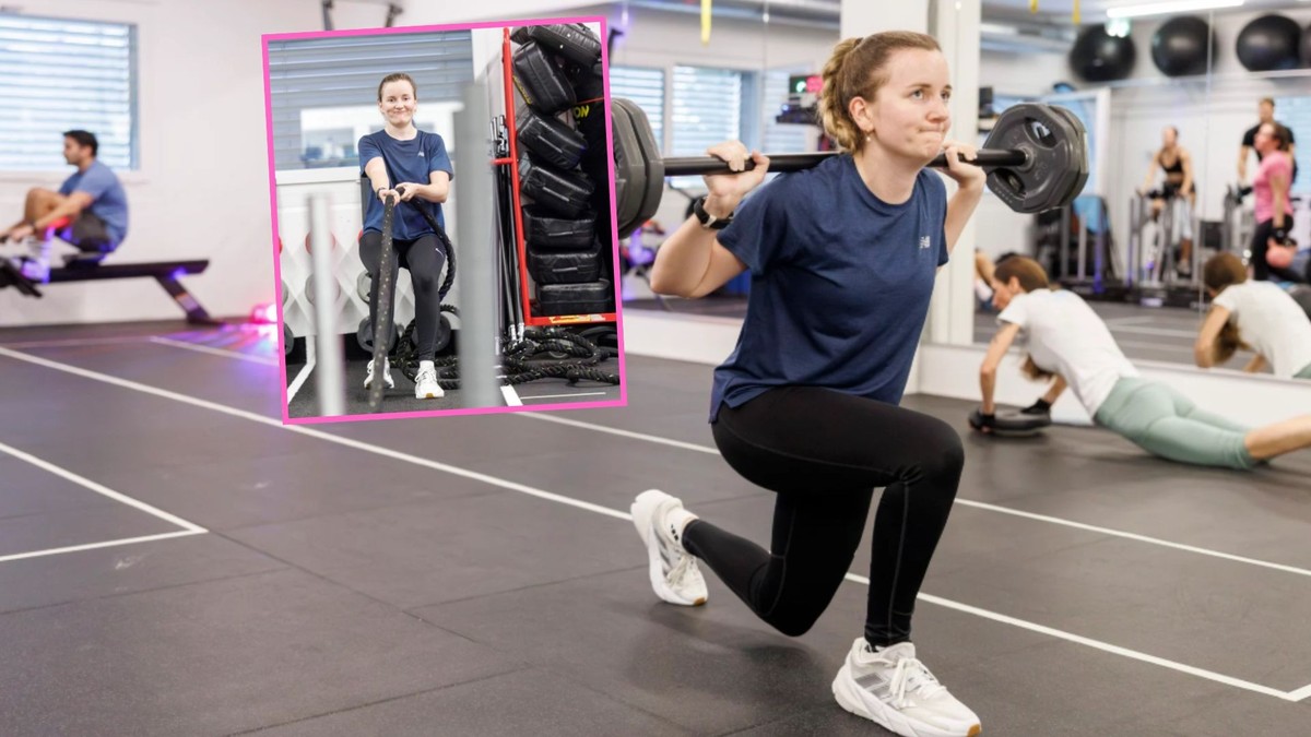 Notre journaliste Mira Güntert a testé l'Hyrox, ce sport qui est très tendance en Suisse. Sur l'image principale, elle effectue des fentes.
