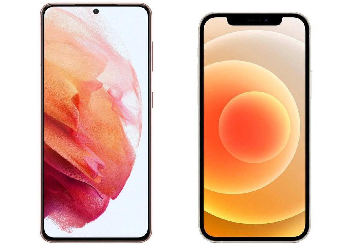 Das S21 ist länger (151,7 zu 146,7 mm) und ein wenig schmaler (71,2 zu 71,5 mm) als das iPhone 12.
