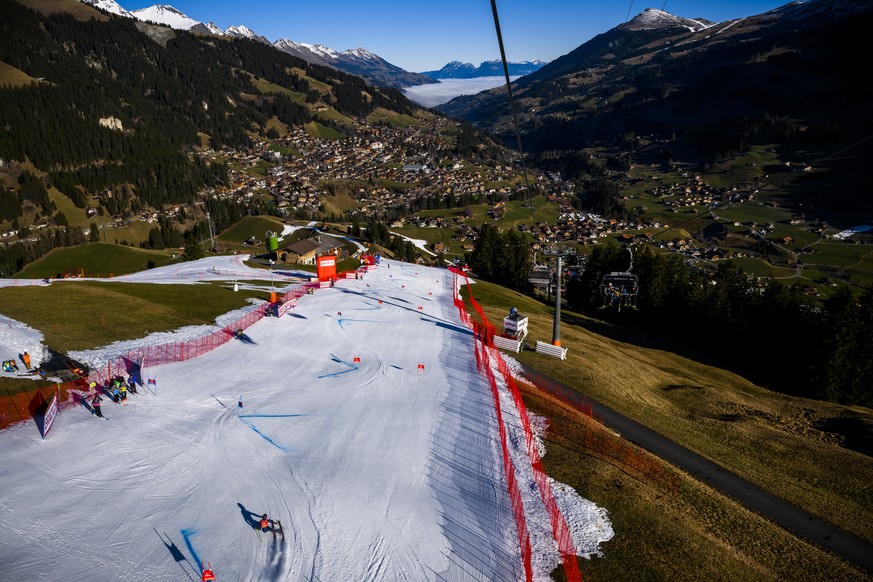 Alexander Steen Olsen of Norway in action during the first run of the men&#039;s giant slalom race at the Alpine Skiing FIS Ski World Cup in Adelboden, Switzerland, Saturday, January 7, 2023. (KEYSTON ...