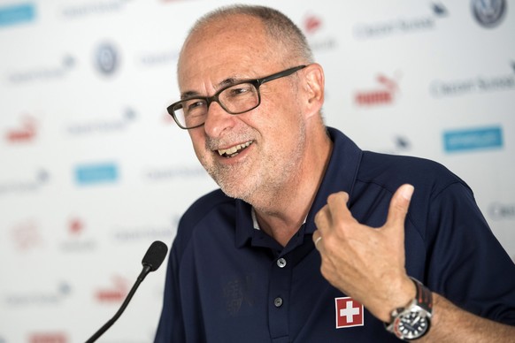 epa05379447 Peter Gillieron, President of the Swiss Football Association (ASF-SFV) speaks during a press conference at the Stade de la Mosson stadium, in Montpellier, France, 20 June 2016. The Swiss n ...