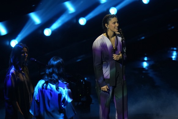 Maro from Portugal singing Saudade, Saudade performs during rehearsals at the Eurovision Song Contest in Turin, Italy, Monday, May 9, 2022. (AP Photo/Luca Bruno)