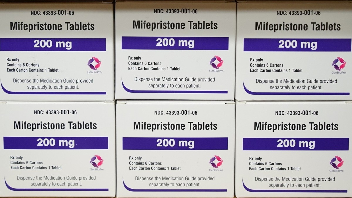 FILE - Boxes of the drug mifepristone sit on a shelf at the West Alabama Women's Center in Tuscaloosa, Ala., March 16, 2022. Health and Human Services Secretary Xavier Becerra on Sunday, April 9, ...