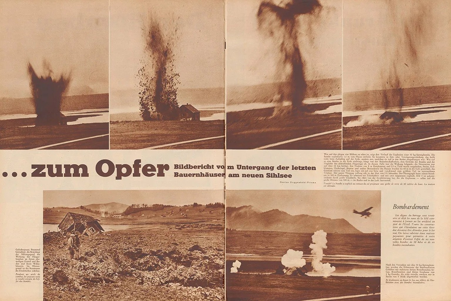 Die Zürcher Illustrierte widmete der Bombardierung am neuen Sihlsee gleich drei volle Seiten.
https://www.e-periodica.ch/digbib/view?pid=zui-001%3A1937%3A13%3A%3A575