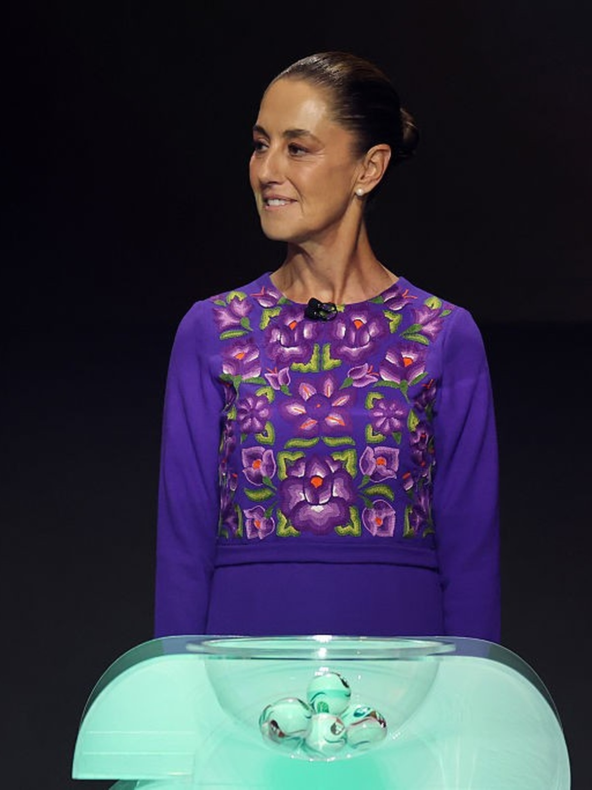 WASHINGTON, DC - DECEMBER 05: Claudia Sheinbaum, President of Mexico, prepares to draw the FIFA World Cup 2026 Official Draw at John F. Kennedy Center for the Performing Arts on December 05, 2025 in W ...