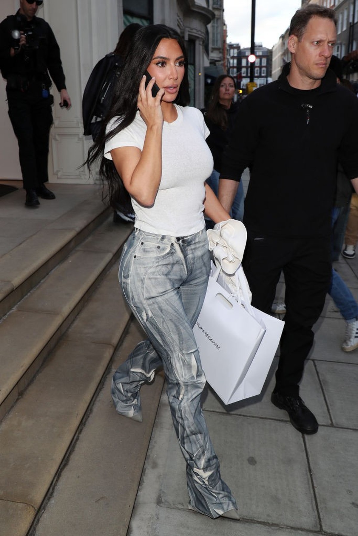 LONDON, ENGLAND - MARCH 17: Kim Kardashian is seen shopping at the Victoria Beckham store on Dover Street on March 17, 2023 in London, England. (Photo by Neil Mockford/GC Images)