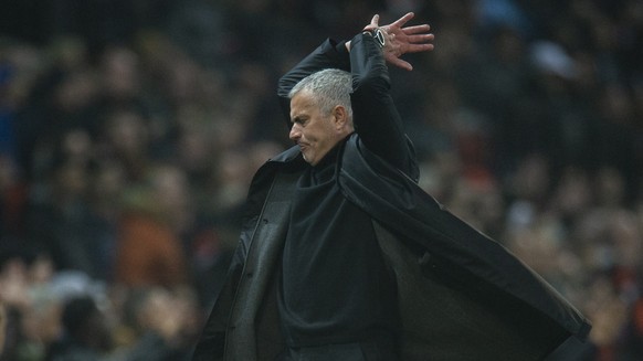 epa07211237 Manchester United manager Jose Mourinho reacts during the English Premier League soccer match between Manchester United and Arsenal at the Old Trafford in Manchester, Britain, 05 December  ...