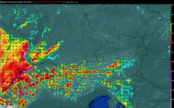 Wetterkarte: Sturmtief Bianca über der Schweiz