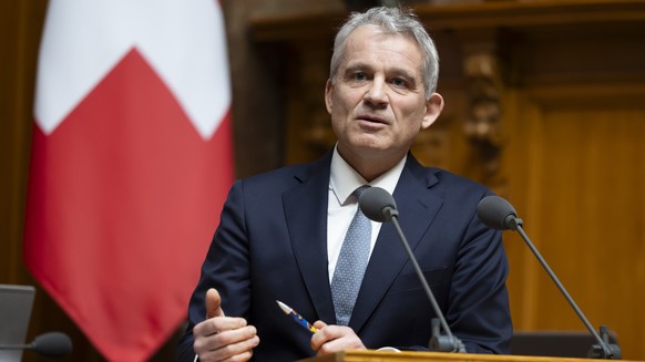 Bundesrat Beat Jans spricht waehrend der Fruehlingssession der Eidgenoessischen Raete, am Dienstag, 27. Februar 2024, im Nationalrat in Bern. (KEYSTONE/Peter Klaunzer)