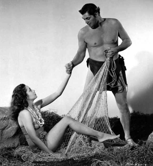 FILE - In this 1948 file photo, actress Linda Christian appears with Johnny Weissmuller as Tarzan in &quot;Tarzan And The Mermaids.&quot; Christian, the Hollywood starlet of the 1940s and went on to b ...