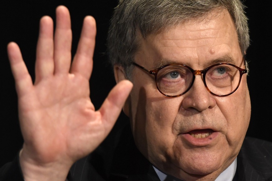 Attorney General William Barr waves after speaking at the National Sheriffs&#039; Association Winter Legislative and Technology Conference in Washington, Monday, Feb. 10, 2020. (AP Photo/Susan Walsh)
 ...