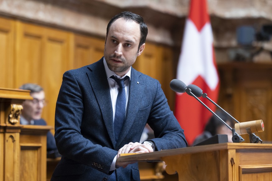 Christian Wasserfallen, FDP-BE, spricht im Nationalrat, waehrend der Fruehlingssession der Eidgenoessischen Raete, am Mittwoch, 1. Maerz 2023, in Bern. (KEYSTONE/Peter Klaunzer)