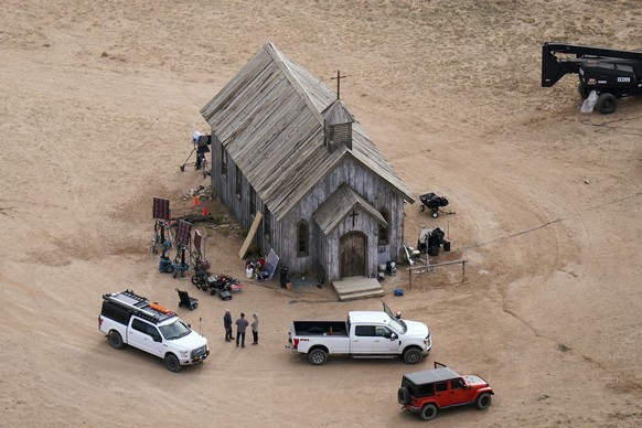 FILE - This aerial photo shows the Bonanza Creek Ranch in Santa Fe, New Mexico, Oct. 23, 2021, used for the film &quot;Rust.&quot; A New Mexico judge Monday, April 15, 2024, sentenced ?Rust? movie arm ...