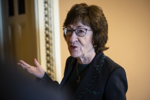 epa12368228 Republican Senator from Maine Susan Collins speaks to media at the US Capitol, in Washington, DC, USA, 10, September 2025. Republicans in the Congressional majority are negotiating short-t ...