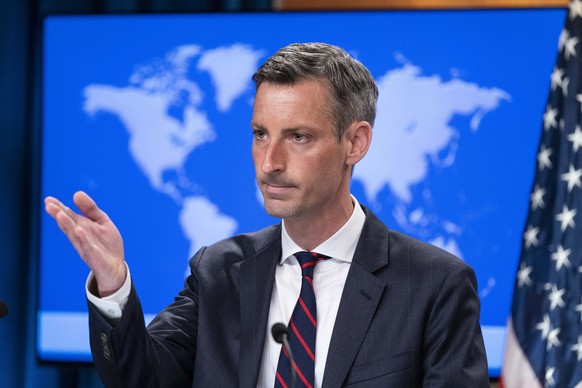 State Department spokesperson Ned Price pauses while speaking during a media briefing at the State Department, Wednesday, July 7, 2021, in Washington. (AP Photo/Alex Brandon)
Ned Price