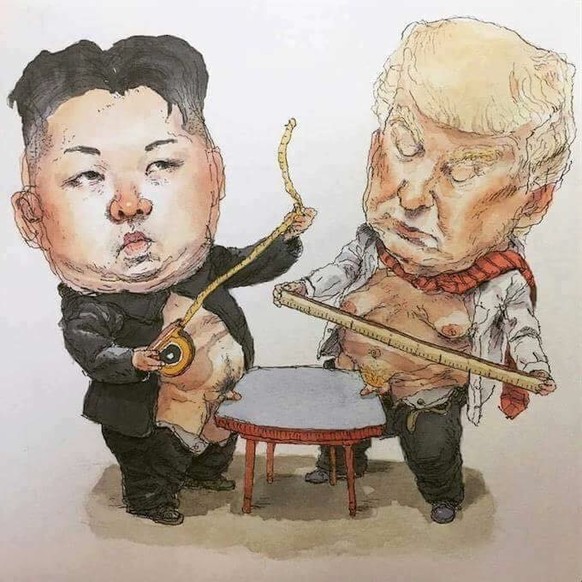 Trump wettert gegen Kim: Â«Mein Atomknopf ist grÃ¶sser als seinerÂ â und er funktioniertÂ»Â 
Chindergarte!
WÃ¼de es nicht um narzisstisch deformierte PersÃ¶nlichkeiten mit A-Waffen als Spielzeug ge ...