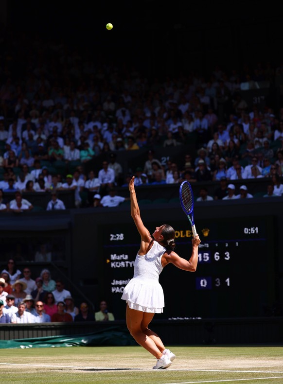 Wimbledon Championships 2026, Saturday Practice, AELTC Wimbledon, London, UK - 08/07/2026 Marta Kostyuk UKR serves during her Quarter Final match against Jasmine Paolini ITA in the 2026 Wimbledon Cham ...