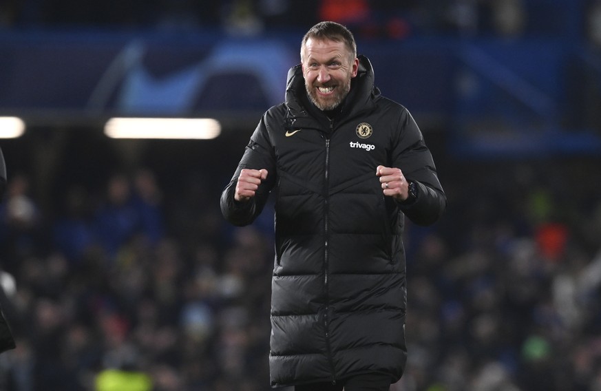 epa10508392 Chelsea manager Graham Potter celebrates after winning the UEFA Champions League, Round of 16, 2nd leg match between Chelsea FC vs Borussia Dortmund in London, Britain, 07 March 2023. EPA/ ...