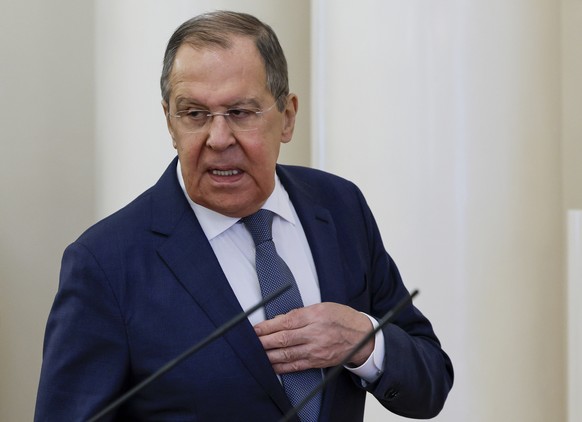 Russian Foreign Minister Sergey Lavrov takes part in the presentation of a collection of archive documents republished to mark the tenth anniversary of Russia&#039;s annexation of Crimea from Ukraine, ...