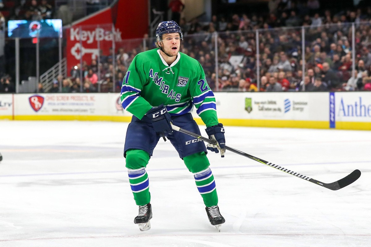 CLEVELAND, OH - JANUARY 04: Milwaukee Admirals left wing Miikka Salomaki 21 on the ice during the first period of the American Hockey League game between the Milwaukee Admirals and Cleveland Monsters  ...