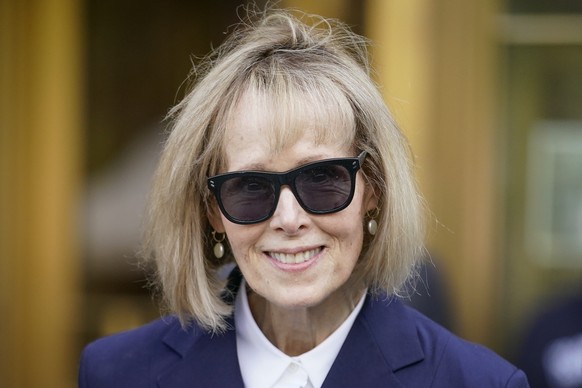 Former advice columnist E. Jean Carroll leaves federal court following a test in her rape trial against former President Donald Trump, Wednesday, April 26, 2023, in New York.  (AP Photo/John Minchillo)