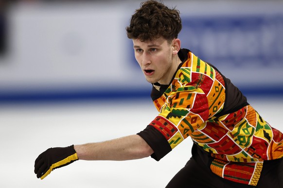 epa11240296 Lukas Britschgi of Switzerland performs during the Men&#039;s Free Skate Program of the ISU Figure Skating World Championships 2024 in Montreal, Canada, 23 March 2024. EPA/CJ GUNTHER