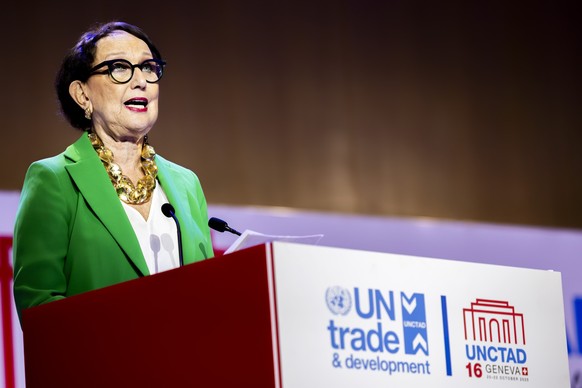 Rebeca Grynspan, Secretary-General of the United Nations Conference on Trade and Development (UNCTAD), delivers his statement, during the UNCTAD 16 intergovernmental meeting convened by United Nations ...