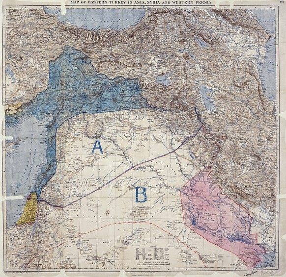 Sykes Picot karte samt unterschriften