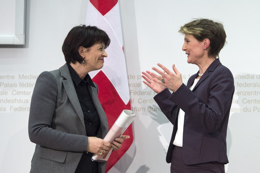 Verkehrsministerin Doris Leuthard (CVP) und Justizministerin Simonetta Sommaruga: Heute Sonntag unüberwindbare Hindernisse für die SVP.