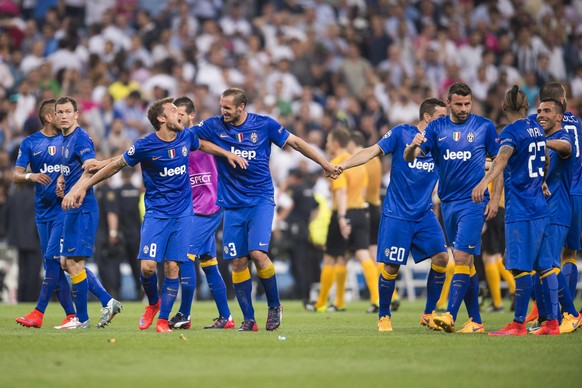 Juventus team group, MAY 13, 2015 - Football / Soccer : Juventus players celebrate after the UEFA Champions League Semi-final 2nd leg match between Real Madrid 1-1 Juventus at Estadio Santiago Bernabe ...