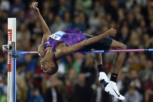 Mutaz Essa Barshim from Qatar competes in the men&#039;s high jump event, during the Weltklasse IAAF Diamond League international athletics meeting in the Letzigrund stadium in Zurich, Switzerland, Th ...