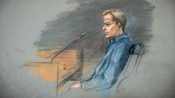 This court sketch by Ane Hem shows the defendant Marius Borg Hoiby in the witness box during his trial in Oslo, Norway, Thursday Feb. 5, 2026. (Ane Hem/NTB Scanpix via AP)
Trial against Marius Borg Hø ...