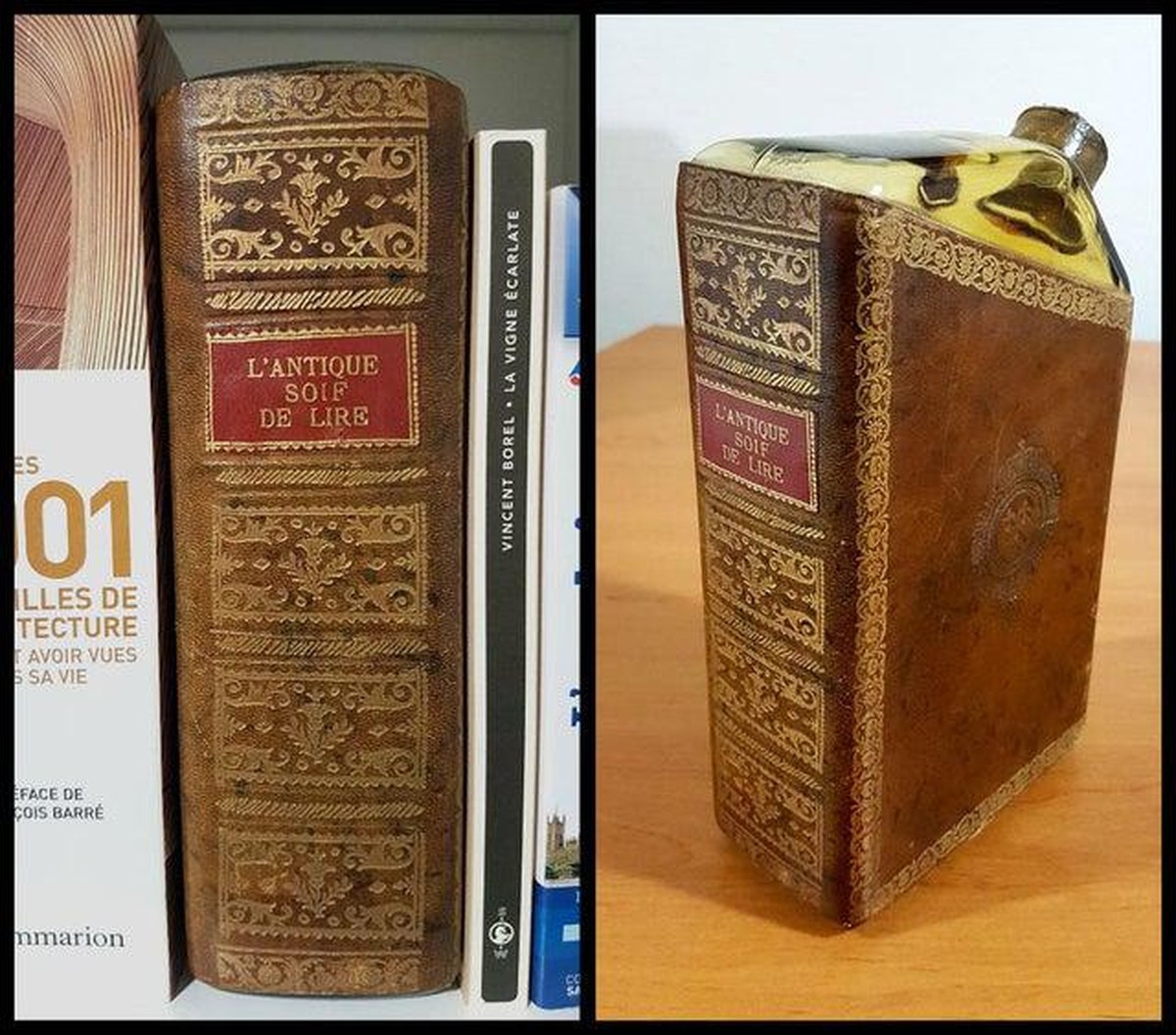 Es ist kein Buch, es ist eine Flasche. Mit ... Sachen drin.