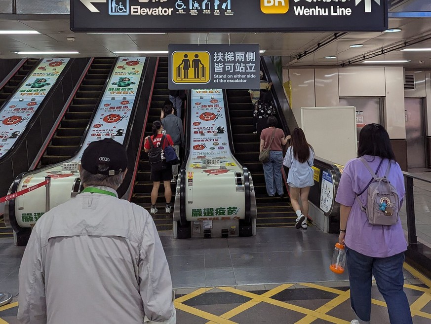 Escalator etiquette. Rolltreppen für Dummies. 
https://en.wikipedia.org/wiki/Escalator_etiquette