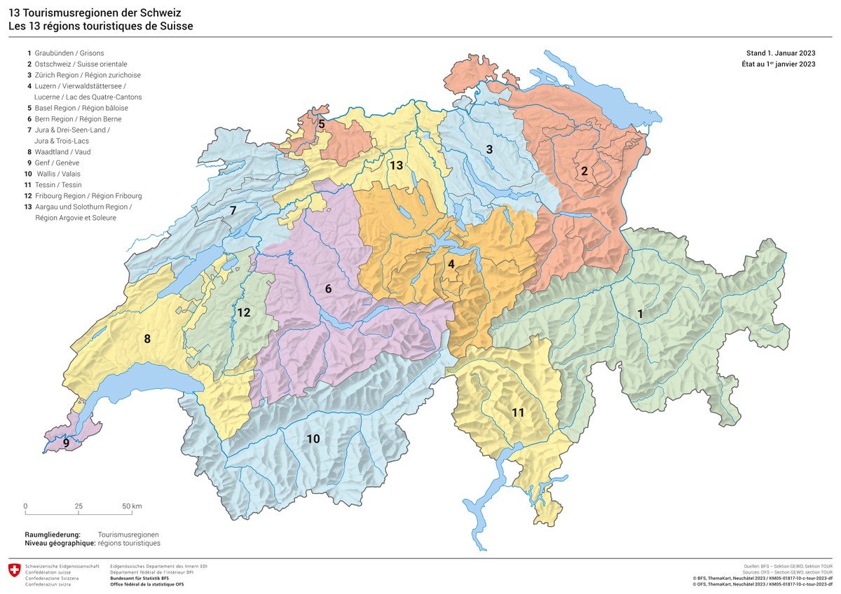 13 Tourismusregionen der Schweiz