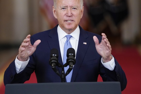 President Joe Biden speaks about the end of the war in Afghanistan from the State Dining Room of the White House, Tuesday, Aug. 31, 2021, in Washington. (AP Photo/Evan Vucci)
Joe Biden