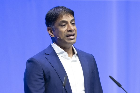 epa11946611 Novartis CEO Vas Narasimhan speaks during the annual general meeting of Swiss pharmaceutical corporation Novartis in Basel, Switzerland, 07 March 2025. EPA/URS FLUEELER