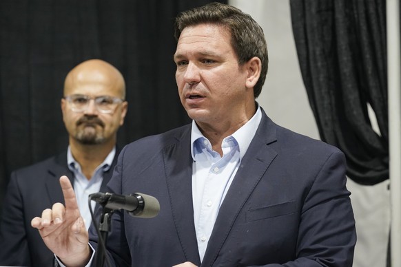 Florida Governor Ron DeSantis speaks at the opening of a monoclonal antibody site Wednesday, Aug. 18, 2021, in Pembroke Pines, Fla. The site at C. B. Smith Park will offer monoclonal antibody treatmen ...