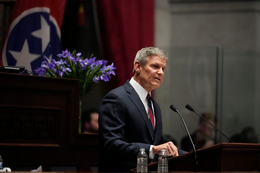 Governor Bill Lee delivers his State of the State address, Monday, Feb. 2, 2026, in Nashville, Tenn. (AP Photo/George Walker IV)
Tennessee State of the State