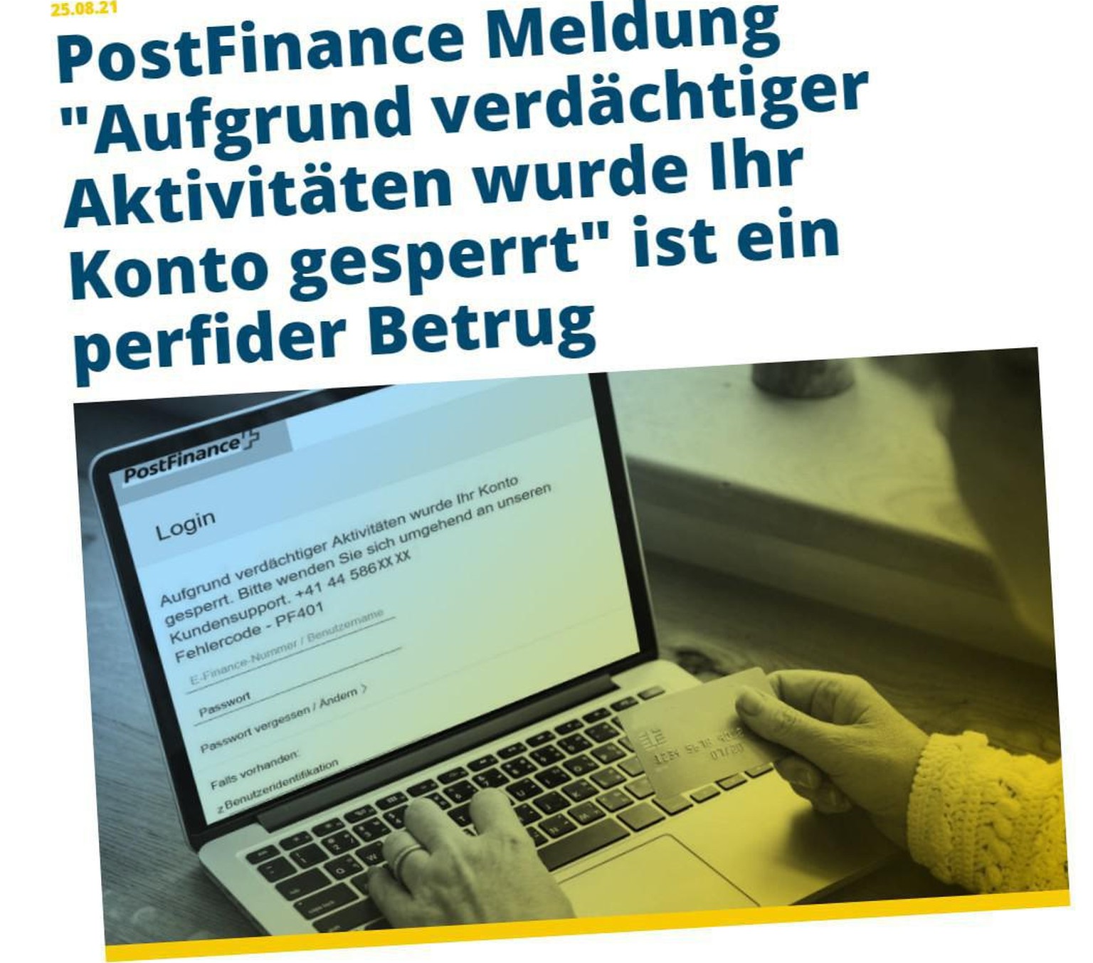 Die Polizei warnt PostFinance-Kunden: Kriminelle wollen Fernzugriff auf den PC.