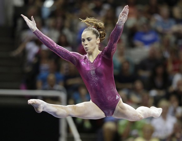 FILE - In this July 1, 2012, file photo, McKayla Maroney performs in the floor exercise event during the final round of the women&#039;s Olympic gymnastics trials in San Jose, Calif. Two-time Olympic  ...