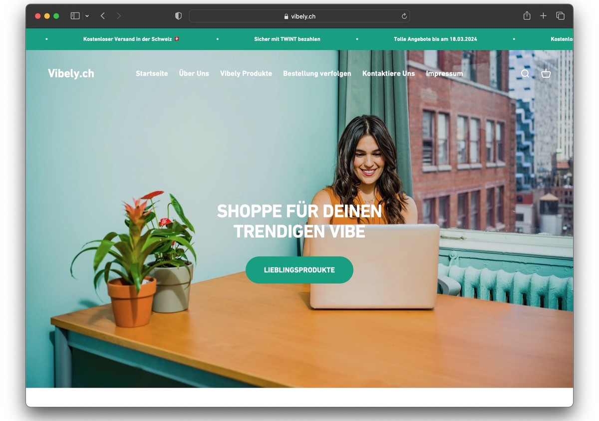 Screenshot der Website vibely.ch (11. März 2024).