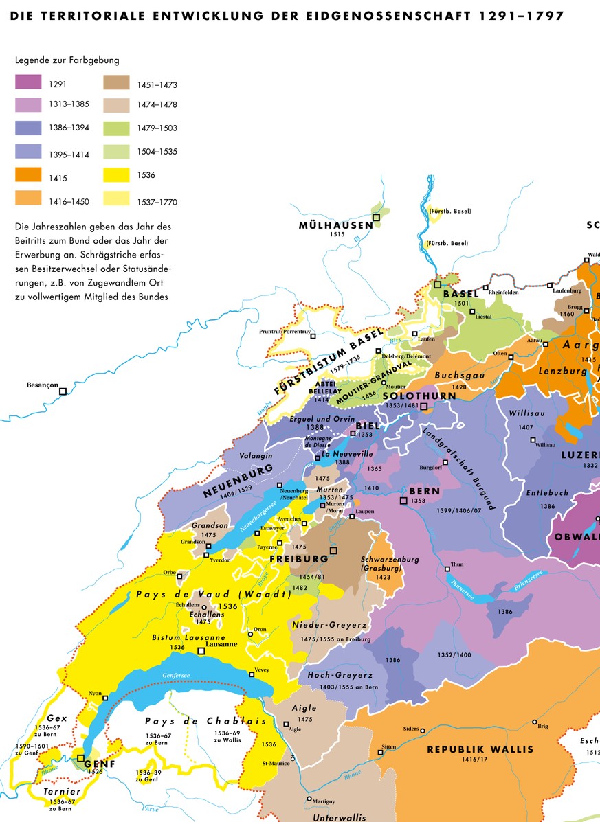 Territoriale Entwicklung der Alten Eidgenossenschaft.