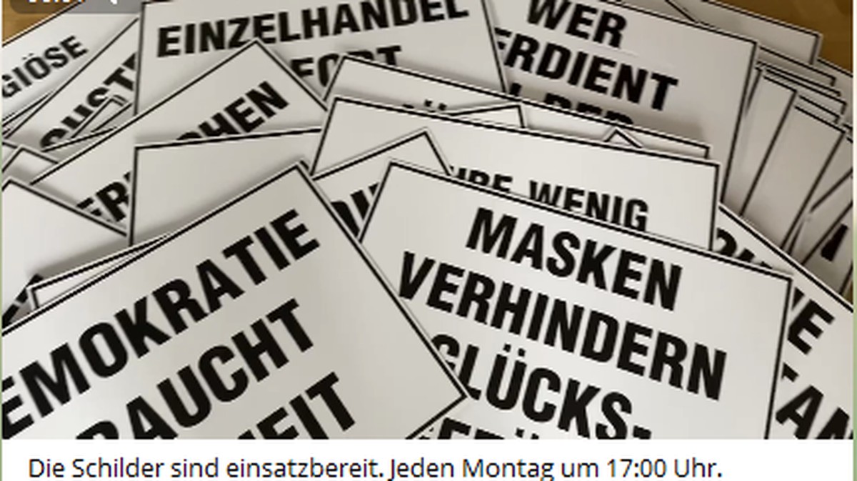 Schilder für Schilderdemos: Die von E. verbreitete Aktionsidee wurde von prominenten «Querdenkern» rege beworben.