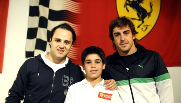 Felipe Massa und Fernando Alonso mit dem damals 11-jährigen Kart-Talent Lance Stroll.