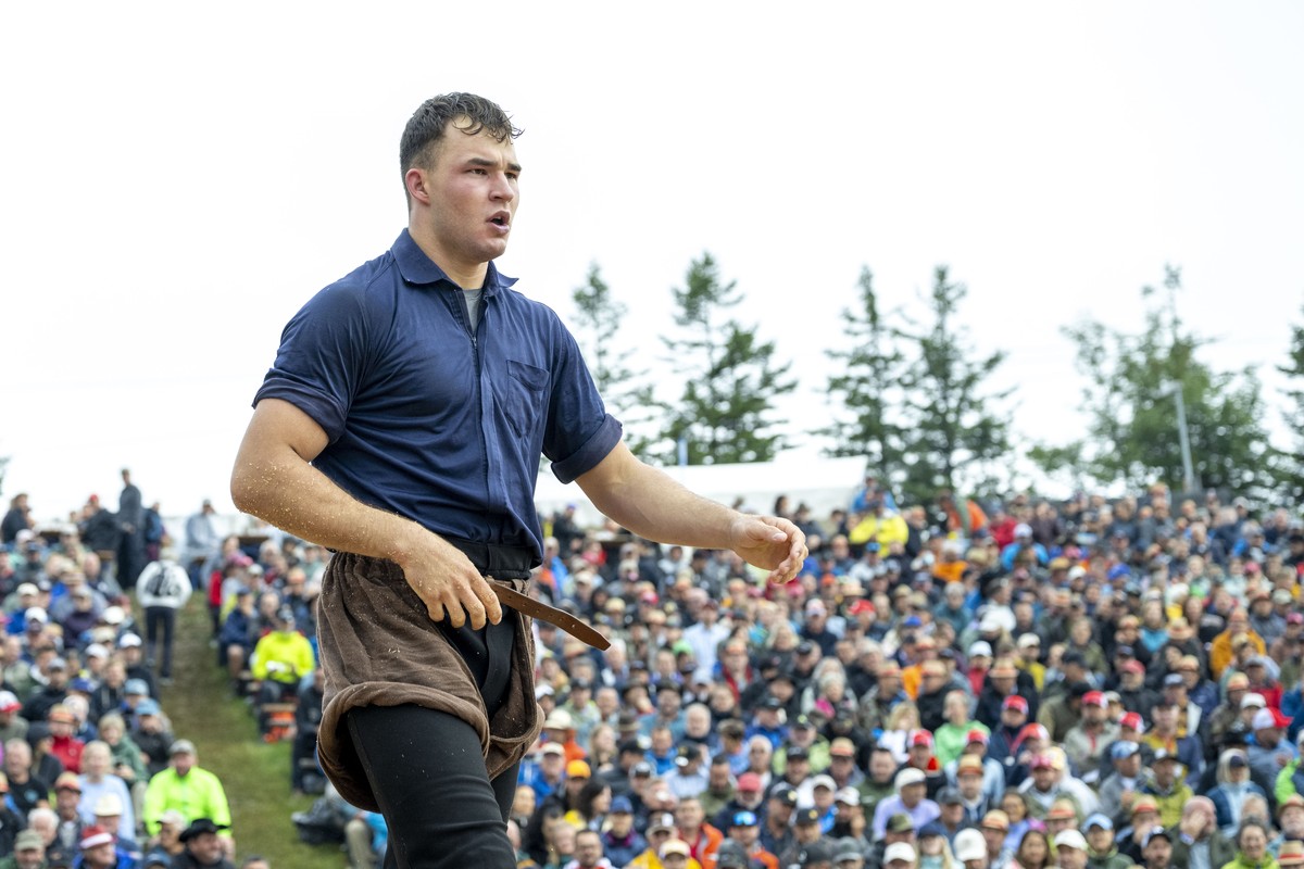 Michael Moser im 1. Gang beim traditionellen Rigi Schwing- und Aelplerfest vom Sonntag, 19. Juli 2026 auf der Rigi. (KEYSTONE/Urs Flueeler)