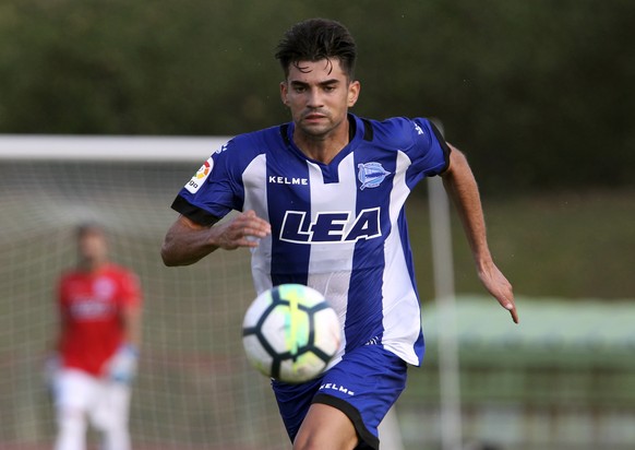 FILE - In this Wednesday, July 19, 2017 file photo, Alaves&#039; Enzo Zidane runs with the ball during his international friendly soccer match against Toulouse in Saint Jean de Luz, southwestern Franc ...