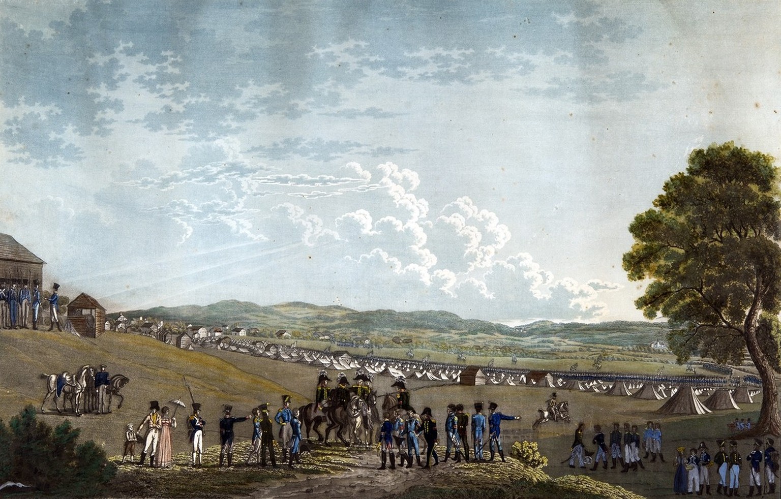 Das erste Eidgenössische Übungslager bei Wohlen im August 1820.
https://permalink.nationalmuseum.ch/100103104