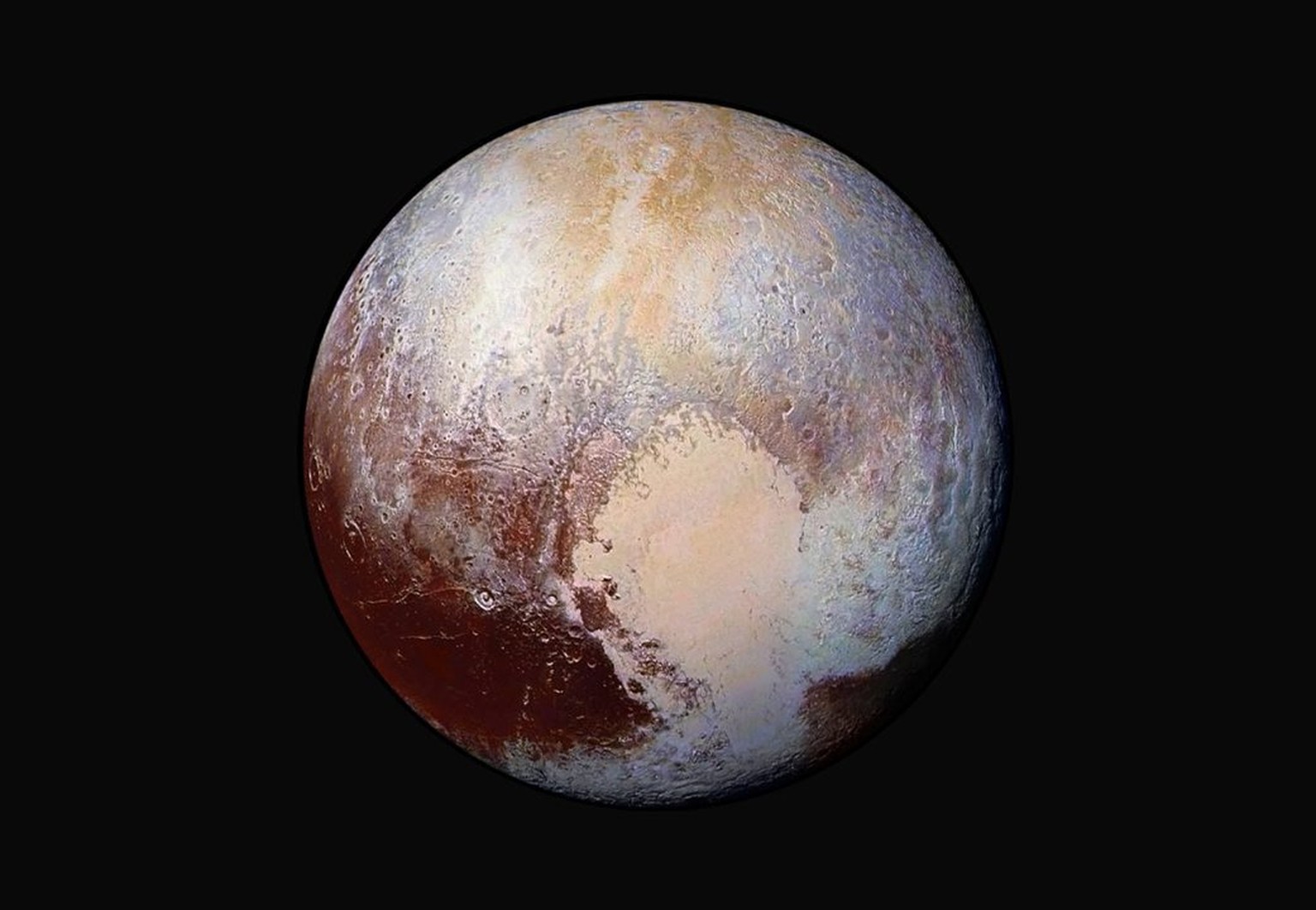 epa04859034 A handout image provided by NASA on 24 July 2015 shows the dwarf planet Pluto in enhanced color. New Horizons scientists used enhanced color images to detect differences in the composition ...