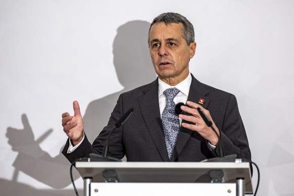 epa10227160 Switzerland&#039;s President Ignazio Cassis addresses a press conference during the Meeting of the European Political Community in Prague, Czech Republic, 06 October 2022. The first meetin ...