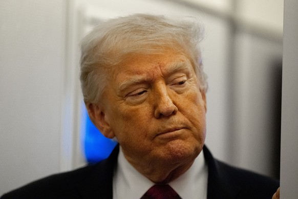 President Donald Trump speaks with reporters while in flight aboard Air Force One, Friday, April 17, 2026, while in route to Joint Base Andrews, Md. (AP Photo/Alex Brandon)
Donald Trump